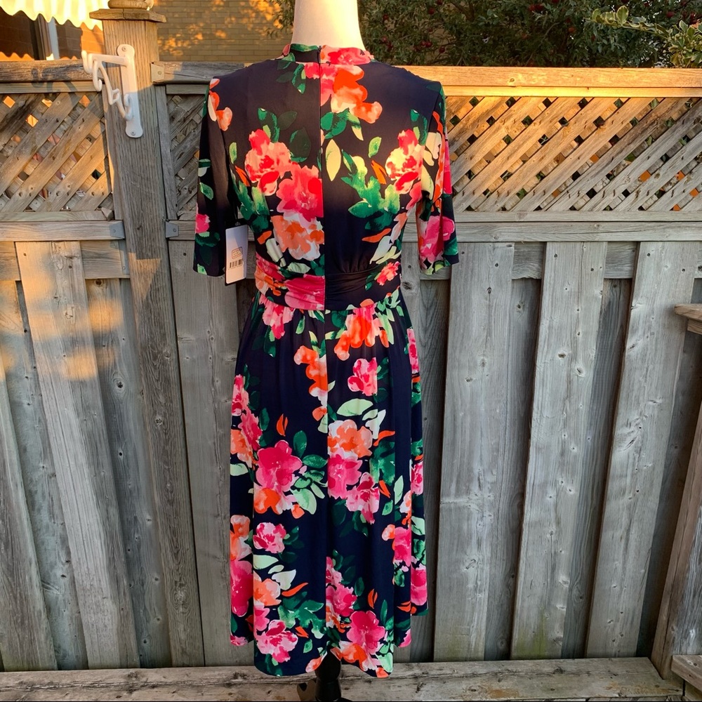 Vince Camuto Floral Midi Dress - Navy and Pink - Picture 5 of 10